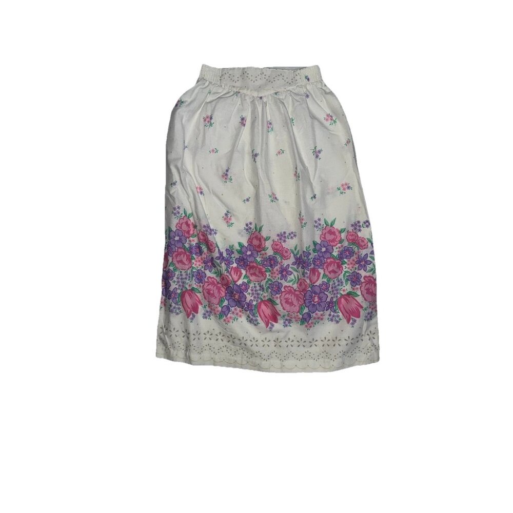 Vintage Skirt Pink Purple Floral  Konnie O USA Size 8 USA Cottage Fairy 1980s